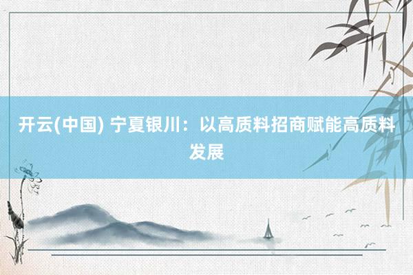 开云(中国) 宁夏银川：以高质料招商赋能高质料发展