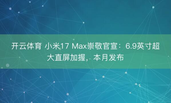 开云体育 小米17 Max崇敬官宣：6.9英寸超大直屏加握，本月发布
