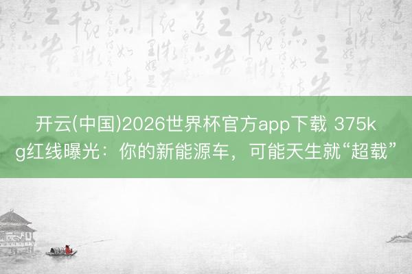 开云(中国)2026世界杯官方app下载 375kg红线曝光：你的新能源车，可能天生就“超载”